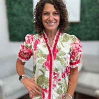 Floral Printed Woven Contrast Edge Ruffled Blouse