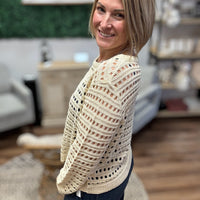 Round Neck Open Gauge Sweater - Oatmeal