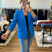 Eco-Friendly Recycled Poly Shirred Sleeve Blazer - Electric Blue