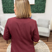 Eco-Friendly Recycled Poly Shirred Sleeve Blazer - Burgundy