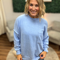 Brushed Melange Drop Shoulder Oversized Top - Cornflower Blue
