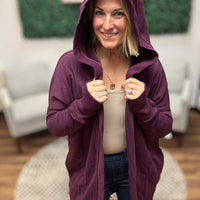 Open Front Longline Cardigan with Hoodie - Plum