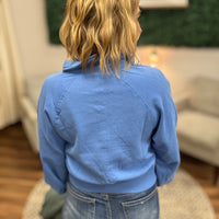 Balloon Sleeve Snap Polo - Marine Blue