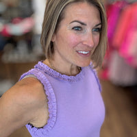 Ribbed Tank with Ruffle Detail - Lavender