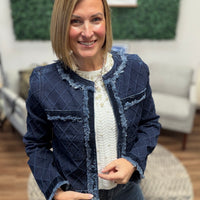 Liverpool - Collarless Fray Edge Jacket w/Velvet Trim