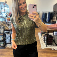 Sequin Bubble Muscle Tank - Olive