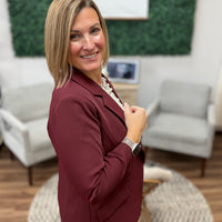 Eco-Friendly Recycled Poly Shirred Sleeve Blazer - Burgundy