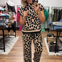Cheetah Short Sleeve Sweater & Pants Set