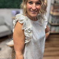 Pleated Ruffle Trim Metallic Top - Champagne