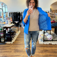 Eco-Friendly Recycled Poly Shirred Sleeve Blazer - Electric Blue