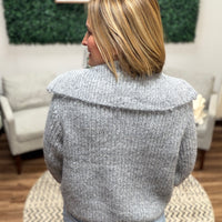 High Neck Full Zip Sweater - Heather Grey