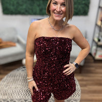 Sequin Velvet Strapless Romper