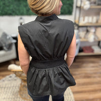 Zip It & Go Smocked Peplum Top - Black