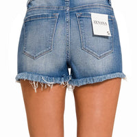 Zenana - Mid Rise Frayed Hem Denim Shorts