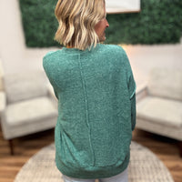 Brushed Melange Drop Shoulder Oversized Top - Dark Green