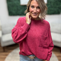 Brushed Melange Drop Shoulder Oversized Top - Cabernet