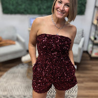 Sequin Velvet Strapless Romper