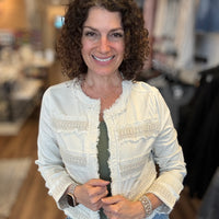 Liverpool - Collarless Jacket with Fray & Lace