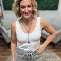 Seamless Tank with Built In Bra - White