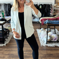 Eco-Friendly Recycled Poly Shirred Sleeve Blazer - Dove Grey