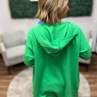 Open Front Longline Cardigan with Hoodie - Green Pop