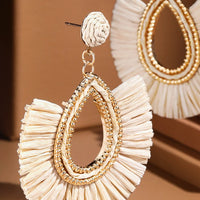 Teardrop Shaped Raffia Straw Earrings