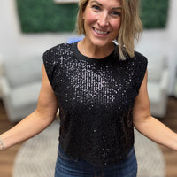 Sequin Bubble Muscle Tank - Black