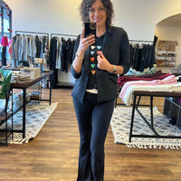 Eco-Friendly Recycled Poly Shirred Sleeve Blazer - Black