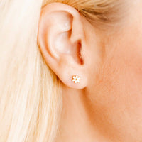 Flat Back Earrings - White Daisies