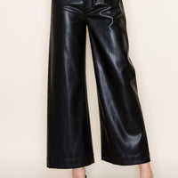 Cropped Faux Leather Pants - Black