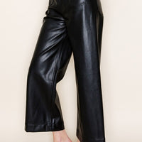 Cropped Faux Leather Pants - Black