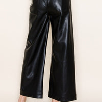 Cropped Faux Leather Pants - Black
