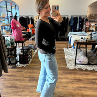 Microfiber V-Neck Long Sleeve Tee - Black