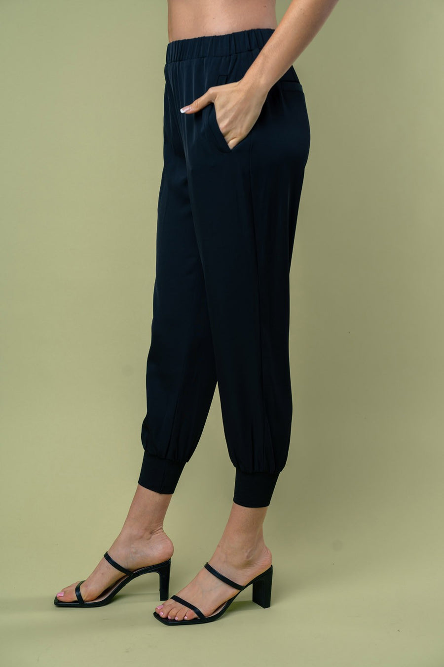 Cassia - High Waisted Solid Woven Joggers