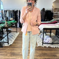 Eco-Friendly Recycled Poly Shirred Sleeve Blazer - Rose Cloud