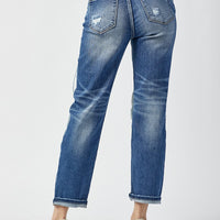 Risen - High Rise Patched Distressing Straight Leg