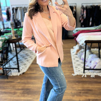 Eco-Friendly Recycled Poly Shirred Sleeve Blazer - Rose Cloud