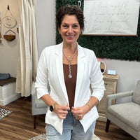 Eco-Friendly Recycled Poly Shirred Sleeve Blazer - White