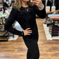 Velvet Mesh Long Sleeve Top