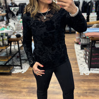 Velvet Mesh Long Sleeve Top