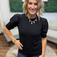 Chelsea - Viscose Puff Sleeve Sweater - Black