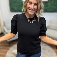 Chelsea - Viscose Puff Sleeve Sweater - Black