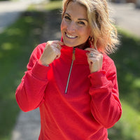 Miley - Vintage Quarter Zip Pullover - Red