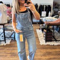 Risen - Crop Straight Leg Overalls - Medium Wash
