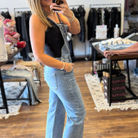 Risen - Crop Straight Leg Overalls - Medium Wash