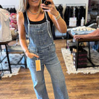 Risen - Crop Straight Leg Overalls - Medium Wash