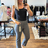 Solid Cropped Work Pants - Grey