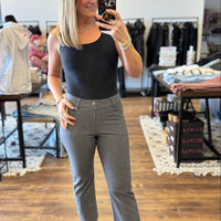 Solid Cropped Work Pants - Grey