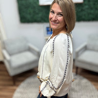 Liverpool - Long Sleeve Woven Raglan Blouse W/ Embroidery