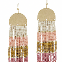 Multi Color Block Seed Bead Tassel Earrings
